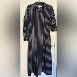 LOFT Navy and White Striped Long Sleeve Dress